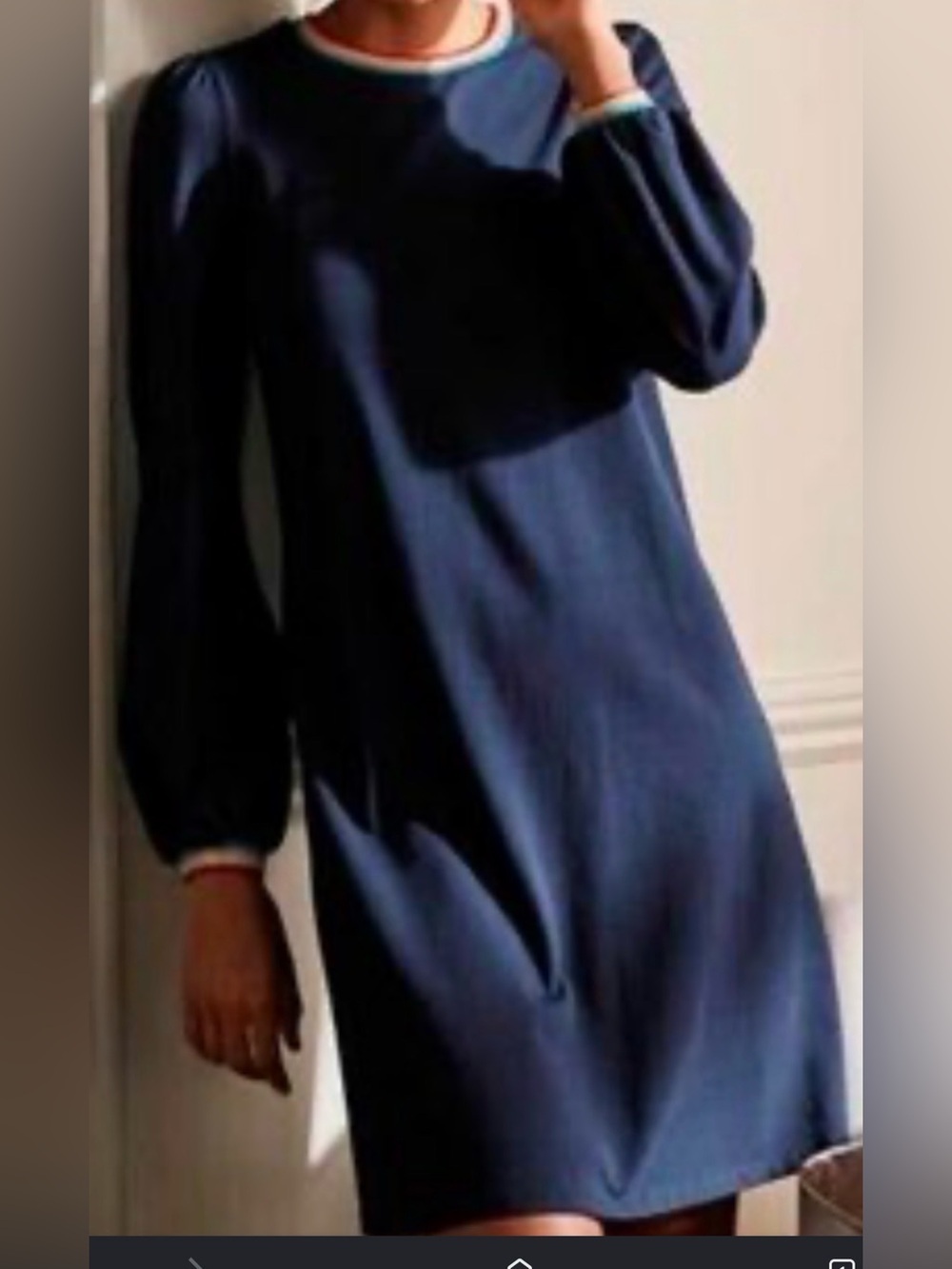Boden Navy Rainbow Trim Shift Dress Long Sleeve Size 6R